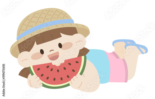 여름 활동을 하는 귀여운 어린이 유아 캐릭터 물놀이하는 어린이 플랫 일러스트 Cute kid character for summer activities, flat illustration of kids playing in summer.
