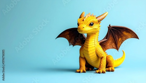 Yellow Dragon Figurine with Brown Wings.