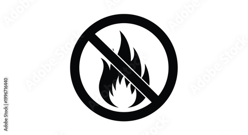 A circular prohibition sign depicting flames indicating no fire allowed silhouette