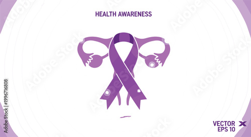 Purple Ribbon Uterus Health Awareness Vector Icon for Gynecological Cancer, Endometriosis, and Women Reproductive Disease Campaign DesignsPurple Ribbon Uterus Health Awareness 