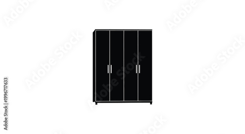 Black wardrobe with six doors depicted as a stark graphic silhouette