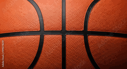 Textured orange basketball close-up with black lines capturing the detailed surface and vibrant color perfect for sports enthusiasts and design assets