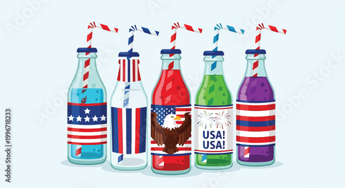 Colorful soda bottles with patriotic themes