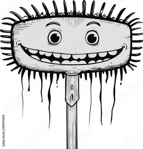  Ugly Cute Rake Crooked Teeth Grin Black Line Art White Background