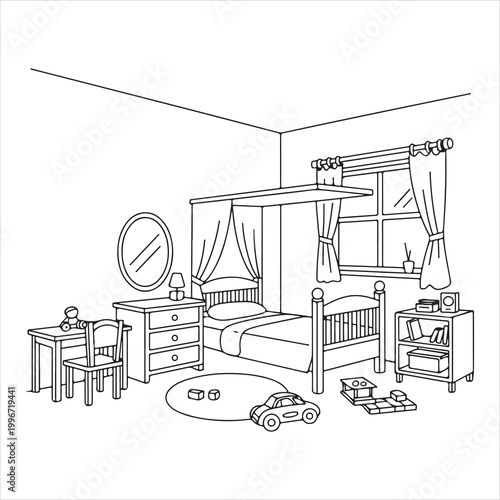 Cozy child's bedroom with play area and study nook