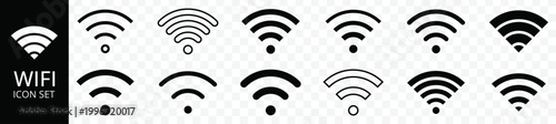 WiFi Icon Set: Wireless Internet Signal Symbols for Web and Mobile UI | Wireless Network Signal Strength Icons, Black and White Hotspot Symbols | Vector WiFi Signal Icons, Minimalist Wireless 