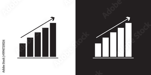 Flat icon of Growth graph vector. Business chart. Financial rise up. Increase profit. Economic graphic growth arrow rising. Chart icon in black and white background.