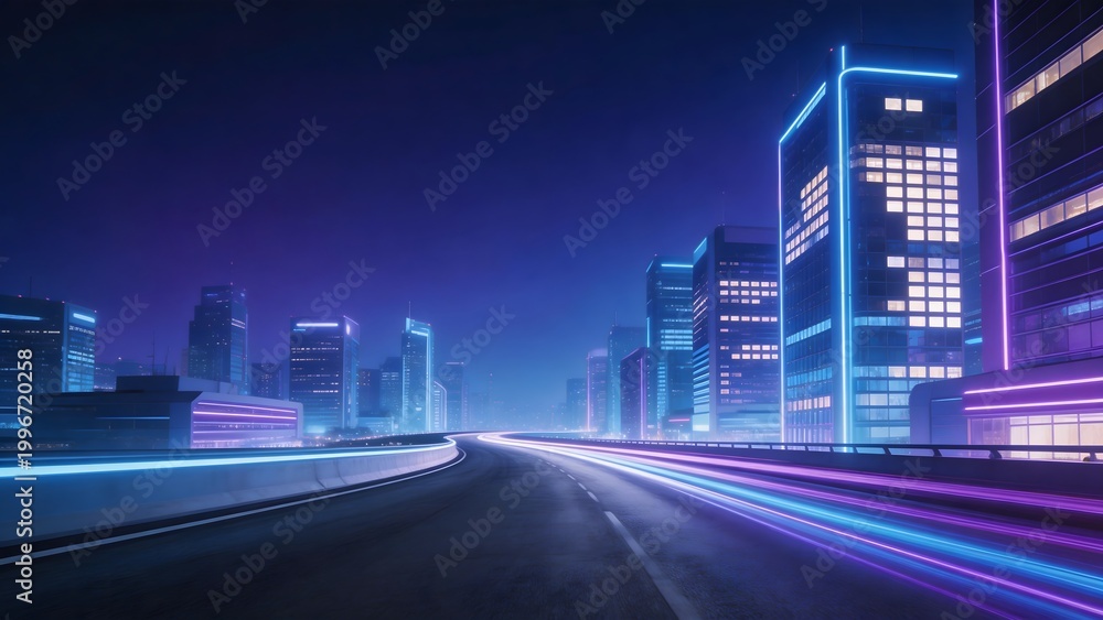 Fototapeta premium Futuristic cityscape with neon lights
