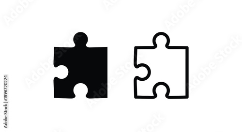 Two puzzle pieces one solid black and one outline showing connection silhouette