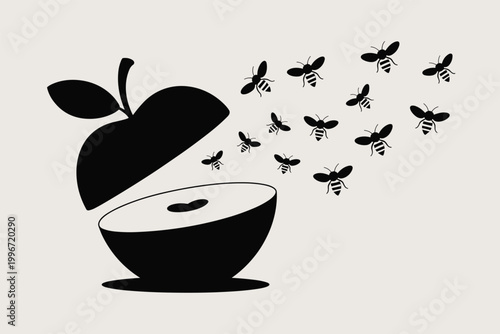 Bees Swarming from Apple Illustration Vector Nature Activity Concept