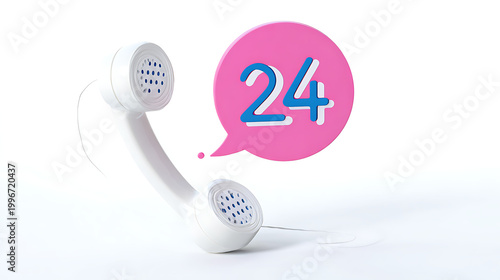 White telephone receiver with 24 hour customer support symbol