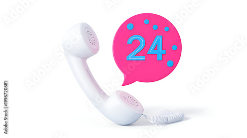 White telephone receiver with pink 24 hour hotline speech bubble