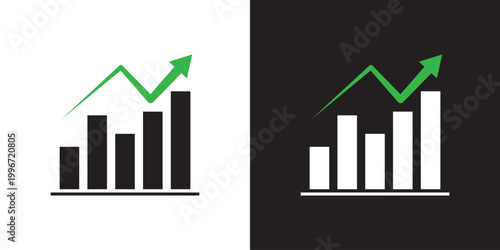 Flat icon of Growth graph vector. Business chart. Financial rise up. Increase profit. Economic graphic growth arrow rising. Chart icon in black and white background.