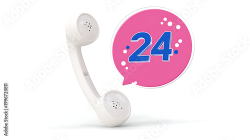 White telephone receiver with pink 24 hour speech bubble