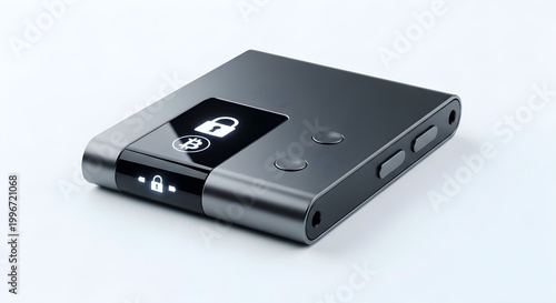 Modern electronic device with digital interface and control buttons on white background