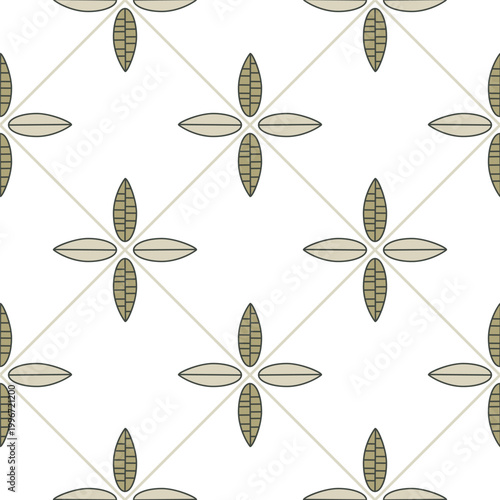 Seamless Pattern with Leaf and Square Design on White Background. 