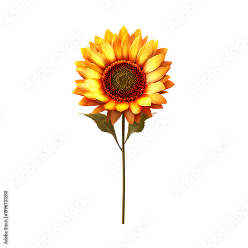 Sunflower with short stem and bright yellow petals isolated on white background