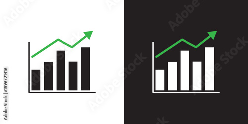 Flat icon of Growth graph vector. Business chart. Financial rise up. Increase profit. Economic graphic growth arrow rising. Chart icon in black and white background.