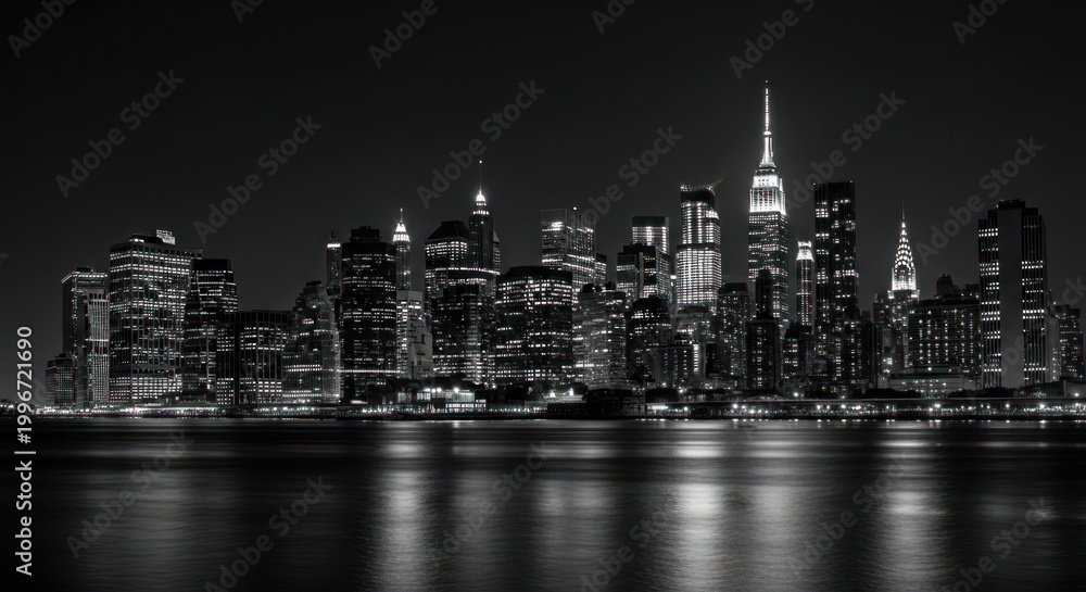 Fototapeta premium New York City Skyline at Night Black and White.