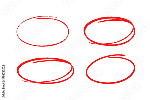 Quadro em tela Red Hand-Drawn Marker Circles and Ovals Set