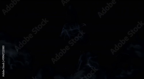 Abstract white smoke clouds spreading outwards isolated on black background.