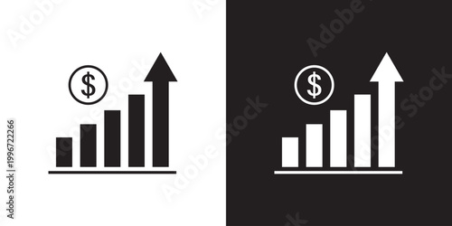 Vector growing graph icon. Two-tone version on black and white background.