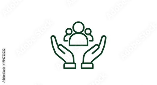 Minimalist vector graphic design showing open hands protecting a group of stylized human community user icons