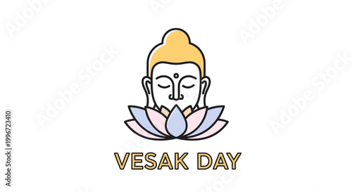 Minimalist Vesak Day illustration with Buddha and lotus flower
