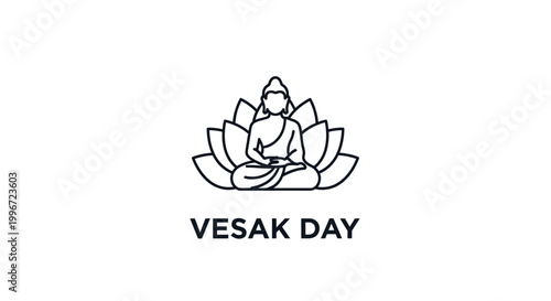 Minimalist line art of Buddha in lotus for Vesak Day