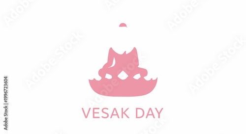 Minimalist pink Buddha silhouette illustration for Vesak Day