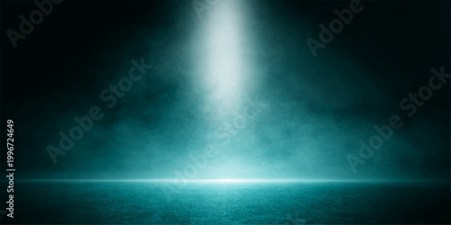 An abstract blue background featuring motion rays and a dark storm texture blends mist, clouds, and light to create a nature-inspired design of sea and space