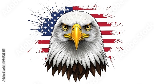 American bald eagle head with usa flag isolated on white background