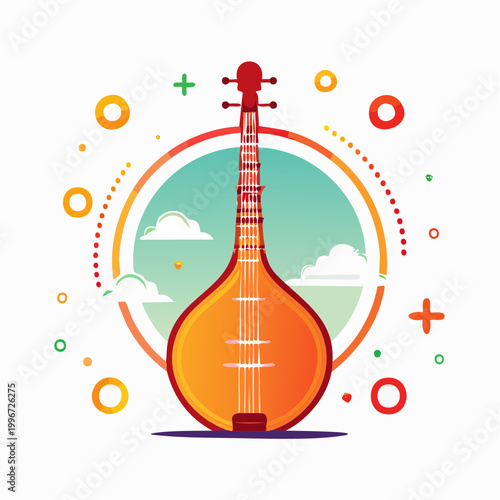 Illustration of a Sitar with Decorative Elements
