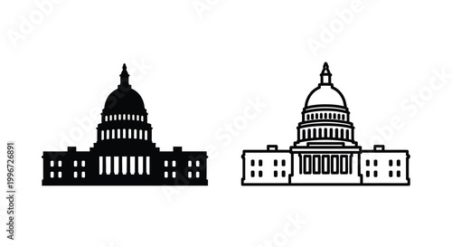 Two depictions of the us capitol building one as a dark silhouette