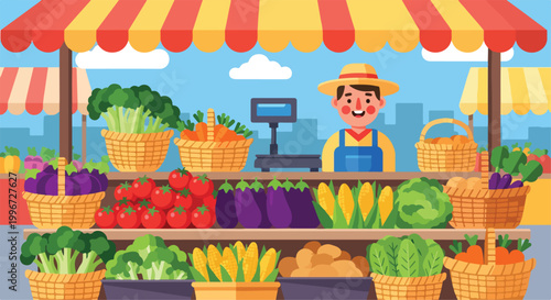 Colorful farmer's market stand with fresh produce