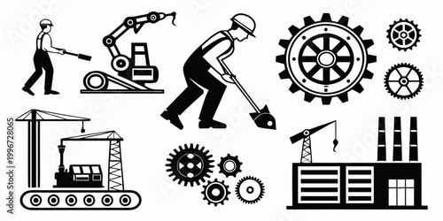 Foto Heavy industry construction and manual labor graphics with factory buildings gea