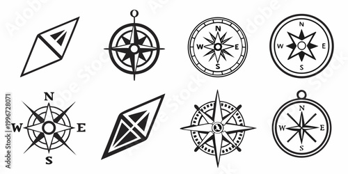 Quadro em tela Various navigational and geographic icons featuring diverse compass designs and