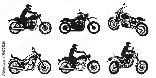 Foto Set of black motorcycle silhouettes with riders and cruiser bikes for graphic de