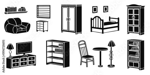 Tableau sur toile Set of modern home interior furniture icons living room and bedroom items with f