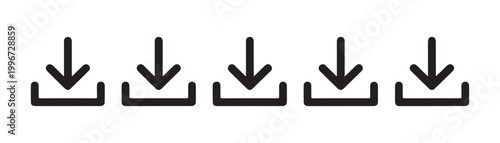 Download icons set showing arrows pointing into rectangular brackets on a transparent background grid.