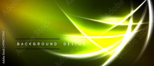 Bright neon lines create abstract background. Vivid green, yellow hues dominate design. Modern, dynamic visual element.