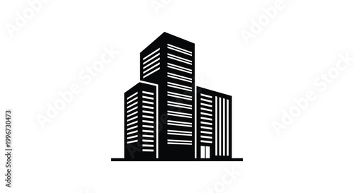 Modern cityscape with geometric skyscrapers presented as a striking black silhouette