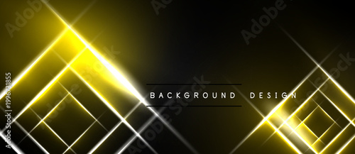Dark backdrop features bright yellow geometric lines, creating dynamic light effects. Minimalist design suitable for banners, presentations.