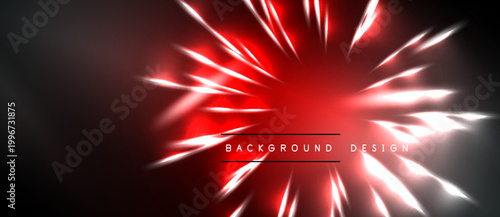 Dynamic red burst radiates from center. Dark background enhances vibrant light effects. Modern design element for projects.