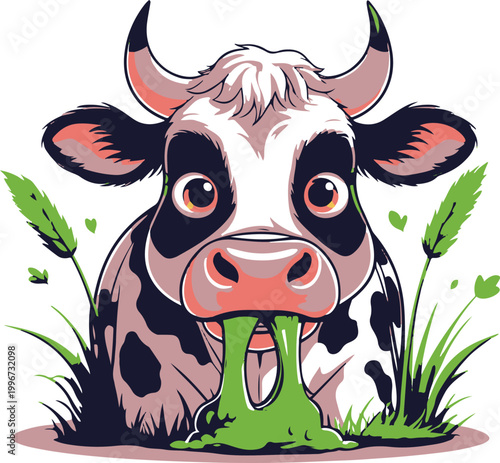 Ugly Cute Cow Sleepy Eyes Cartoon Sticker White Background 1