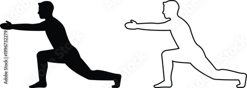 Silhouette and Outline of a Man Performing Low Lunge Exercise