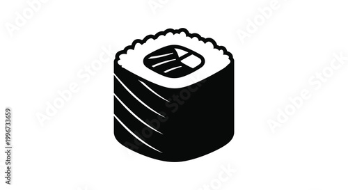 A striking black silhouette of a single piece of sushi beautifully defined silhouette
