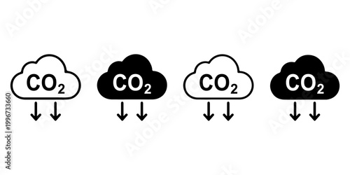 Foto Carbon dioxide cloud icon set, co2 emission symbol, pngr pollution and climate c