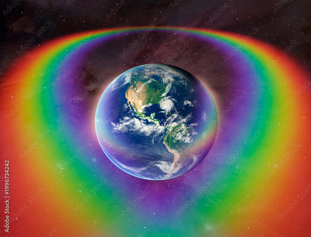 Obraz premium Giant rainbow surrounds the Planet Earth 
