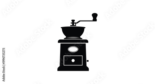 A black silhouette of a vintage coffee grinder a classic kitchen tool silhouette